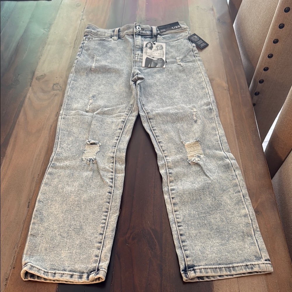 Kendall +Kylie High Rise Straight Jeans with Distressed Details